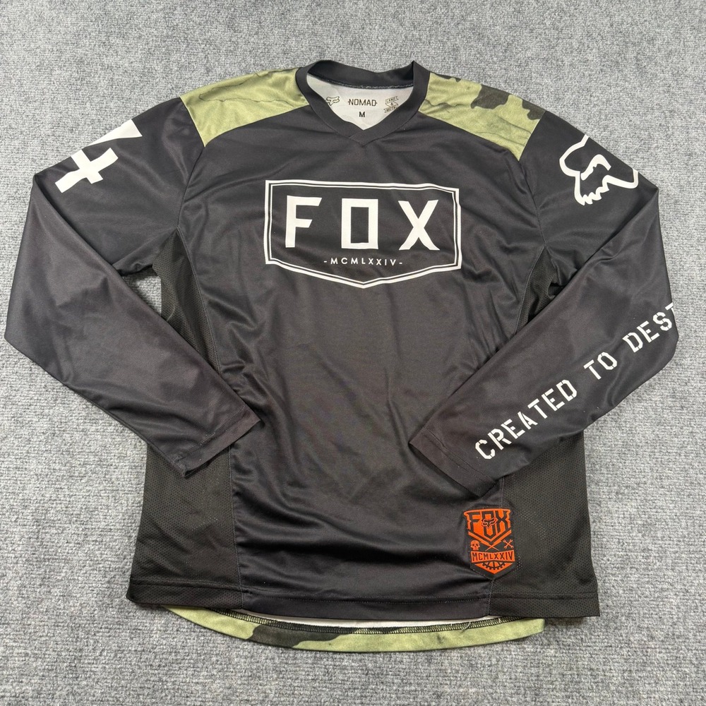 Fox Racing Nomad Jersey Mens M Black Green Camo Long Sleeve Motocross MTB Shirt